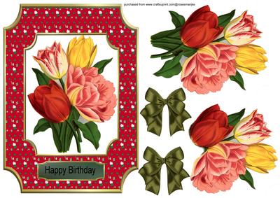 Vintage Tulips Birthday Card