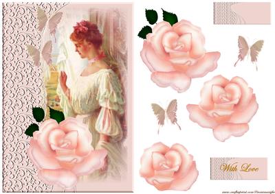 Victorian Lady with Pink Roses