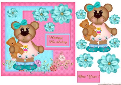 Birthday Girl Bear One Year & Birthday