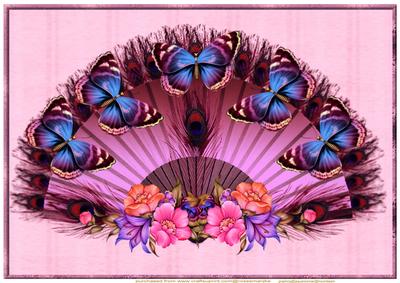 Oriental Fan Floral Butterflies Beauty