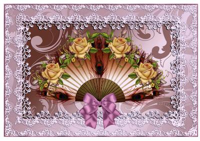 Fan, Roses ,lace, and Bow