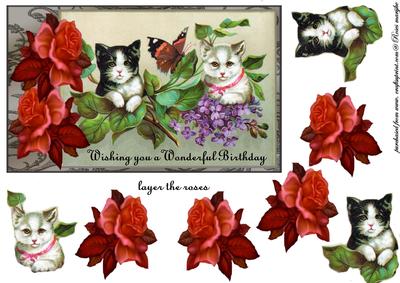 Vintage Birthday Cats and Roses