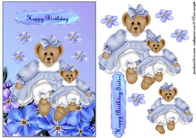 Happy Birthday Girly Bear in Bleu