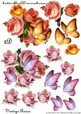 3D Decoupage Antique Roses & Butterflies