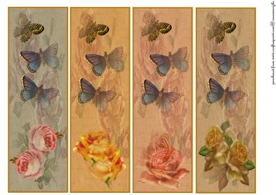 Vintage Bookmarks Roses and Butterflies
