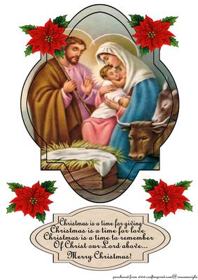 Nativity Vintage Card Topper & Verse Religious