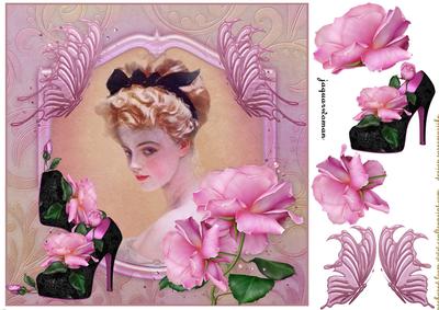 Vintage Lady Roses and Butterflies