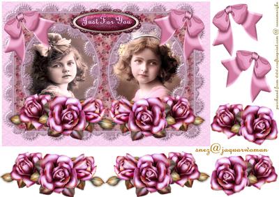 Vintage Girls in Pink Lace Frame