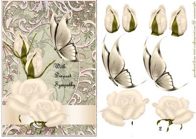 Sympathy Roses and Butterflie in Soft Grey