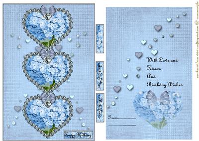 Birthday Hearts in Vintage Bleu & Insert