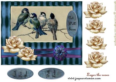 Vintage Birds Get Well Soon in Bleu