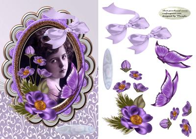 Vintage Girl Lilac Flowers Corner