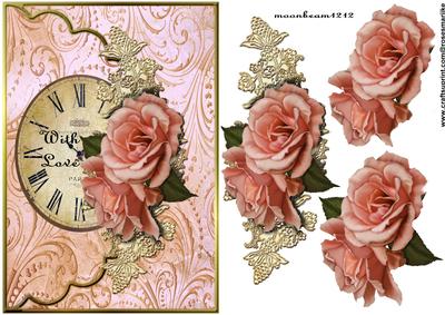 Envelop Antique Roses.lace and Clock