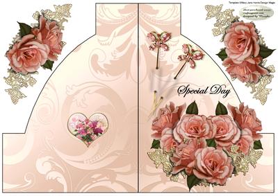 Abstract Shaped Card Vintage Wedding Roses