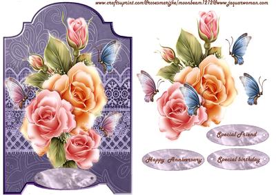 Screen Card Glowing Roses and Butterflies