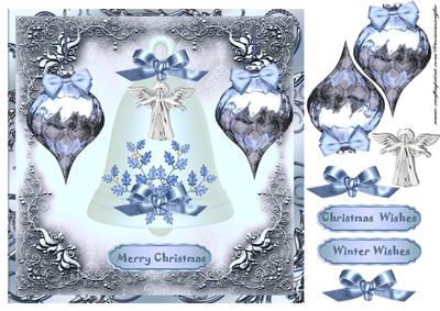 Christmas Bell and Baubles in Bleu