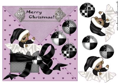 Teddies Wishes in Black and White /purple Envelop