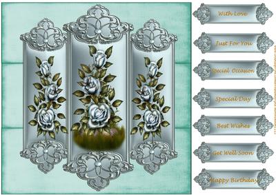 Panels Vintage Roses in Mint and Bleu