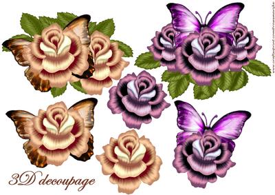 3 D Decoupage Roses and Butterflies Arrangemants