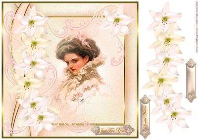 Beautiful Vintage Lady Lilies and Swirls