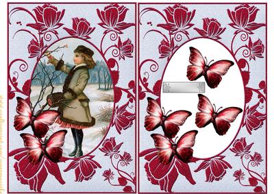 Vintage Winter Girl in Roses Frame