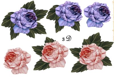 3 D Vintage Roses in Lavender and Pink