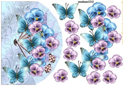 Fan Card Over the Edge Butterflies and Pansies
