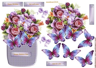 Flowerpot with Roses and Butterflies