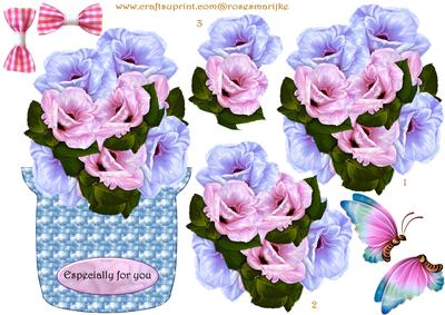 Flowerpot with Blossoms and Butterflie