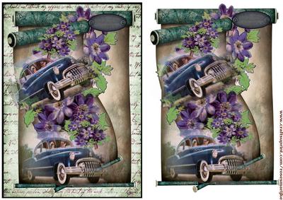 Scroll Vintage Cars Male Card