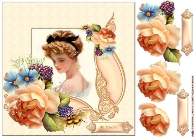 Vintage Girl and English Roses in Peach