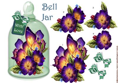 Bell Jar Card Wild Roses and Butterflies