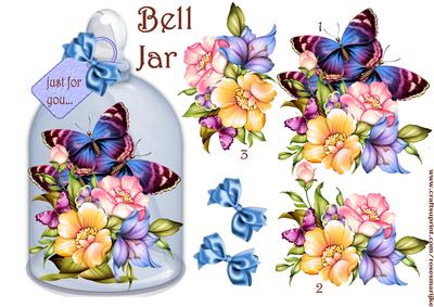 Bell Jar Card Flowers and Butterflies