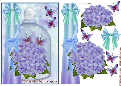 Bell Jar Card Bleu Hydrangea and Bows