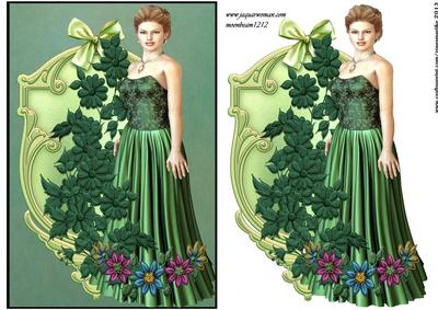 Lady and Flowers in Green