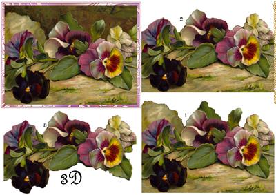 Vintage Pansies 3 D