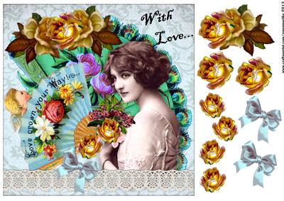 Vintage Collage Lady and Fans