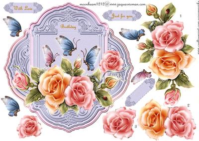 Topper Glowing Roses and Butterflies