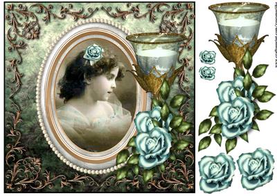 Vintage Girl and Antique Roses