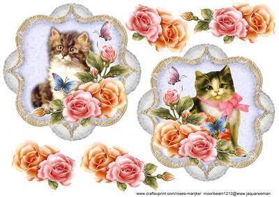Vintage Cats and Roses