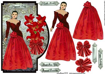 Scallop Elegant Lady in Red with Lillies