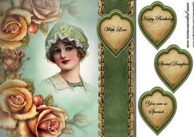 Vintage Girl with Hat and Roses