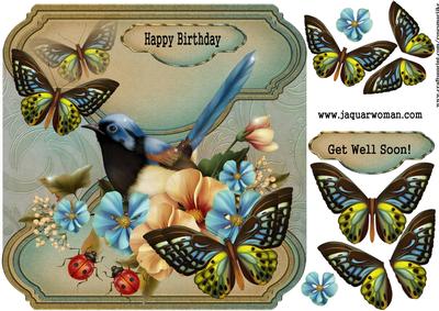 Birthday Male Card Bird and Butterflies