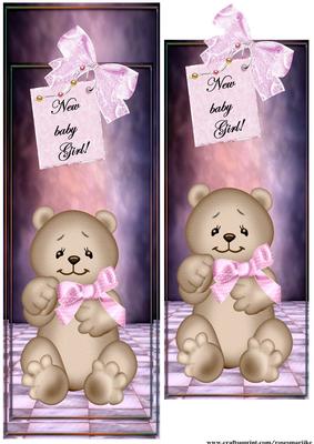 Large Dl Card New Baby Girl Bear