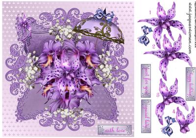 Purple Orchids on Lace Frame