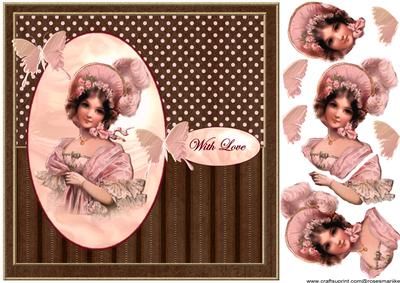 Edwardian Vintage Girl in Brown & Pink