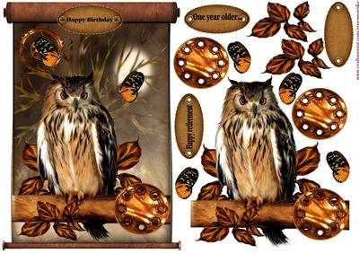 Male Wise Owl Steampunk Card