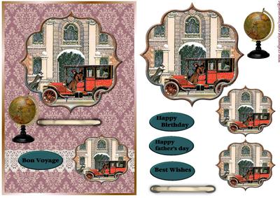 Male Card Vintage Car Wintertime