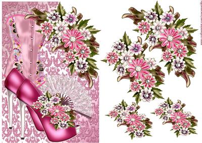 Corner Card Pink Flowers & Shoes
