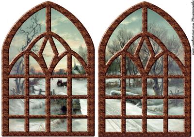 Church Windows Vintage Christmas Backgrounds